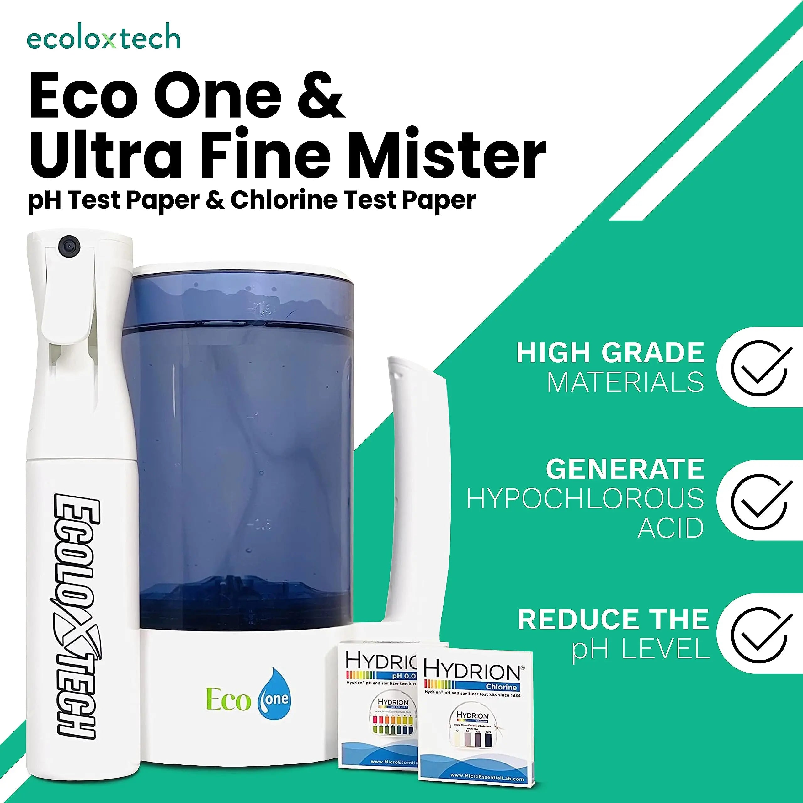 Eco One Electrolyzed Water System (Ultra Fine Mister, pH Test Paper & Chlorine Test Paper) - Ecoloxtech