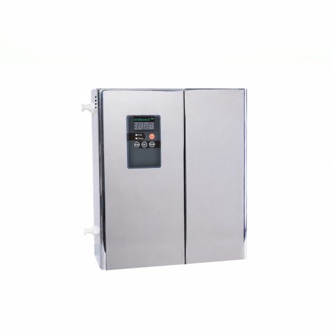 EcoloxTech 300 hypochlorous acid generator, stainless steel wall-mounted cabinet, front view
